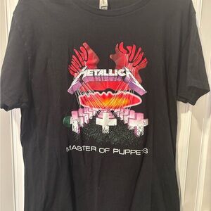 Metallica Master of Puppets Black Graphic Tee with Neon Concert Art